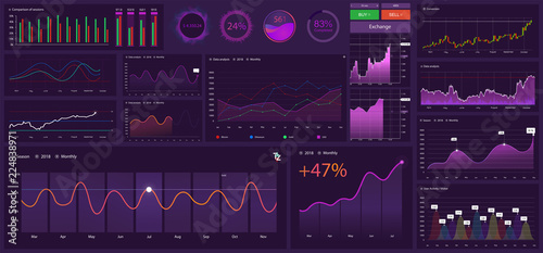 Modern modern infographic vector template with statistics graphs and finance charts. Diagram template and chart graph, graphic information visualization illustration