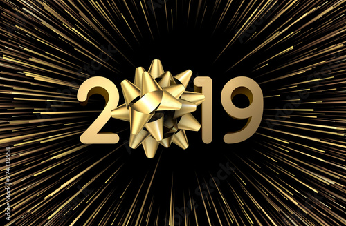 New Year 2019 background with golden bow.