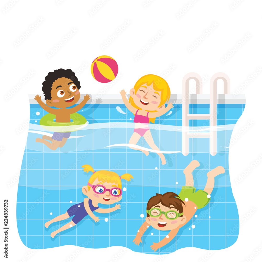 Children swimming in pool underwater and play toy Stock Vector | Adobe ...