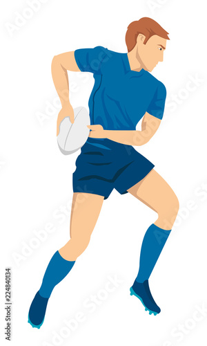 Rugby player holding on the ball to protect from the opponent