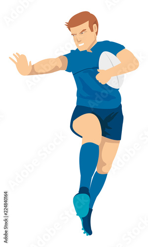 Rugby player protect the ball from the opponent