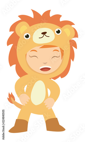 A girl look cute wearing lion costume