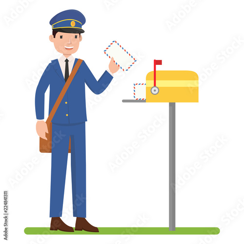 A postman put in the letter to the mailbox