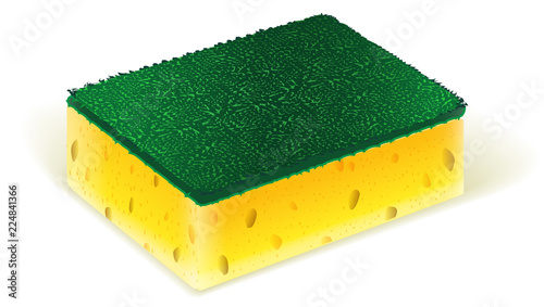 Scrub yellow sponge design, dish washing tool in vector illustration on white background