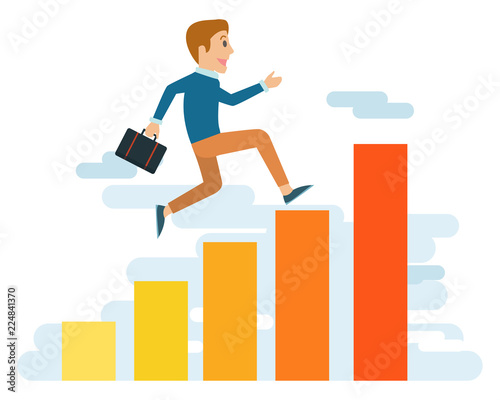 Confident young businessman walking up in the career graph
