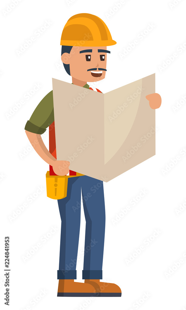 A construction leader read the map before work A construction leader read the map before work