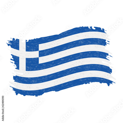 Flag of Greece, Grunge Abstract Brush Stroke Isolated On A White Background. Vector Illustration. National Flag In Grungy Style. Use For Brochures, Printed Materials, Logos, Independence Day