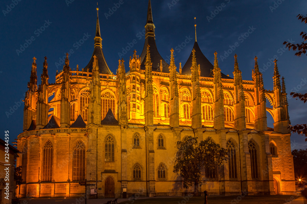 The Cathedral of St Barbara at night, Kutna Hora, Czech Republic, Europe.