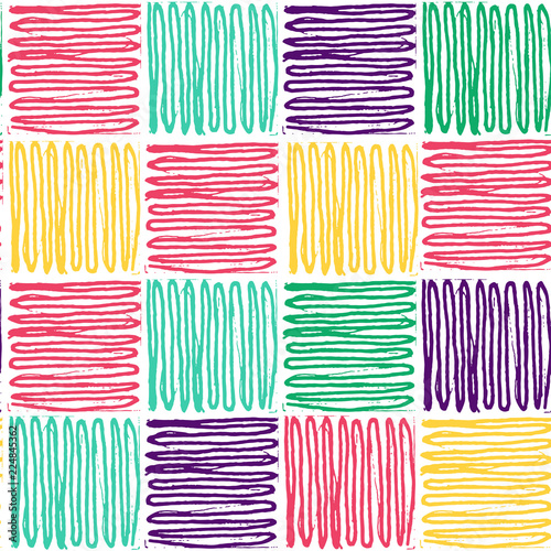 Vector seamless pattern of  hand drawn squares enclosing lines.