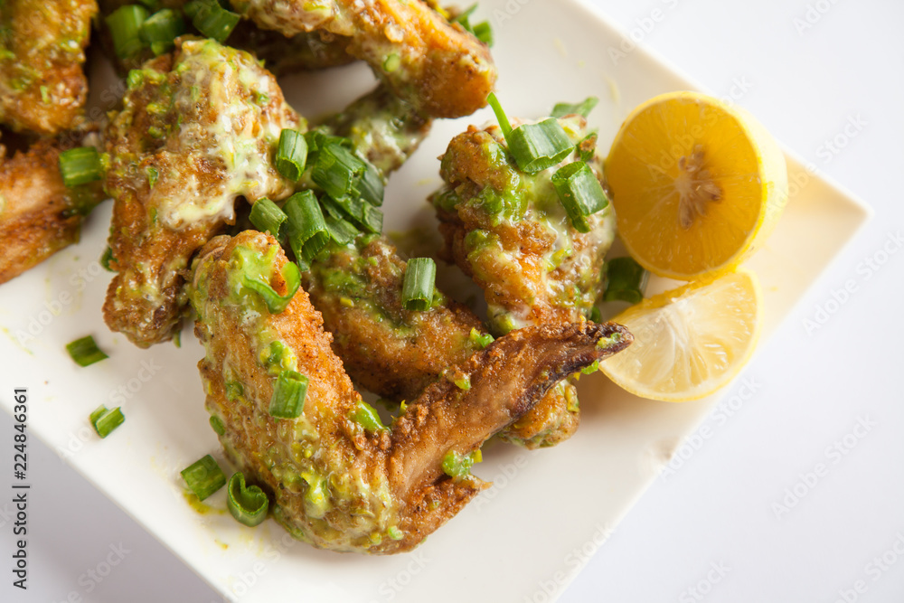 Green Chilli Chicken Wings Close Up Green Chilli Chicken Wings Close Up