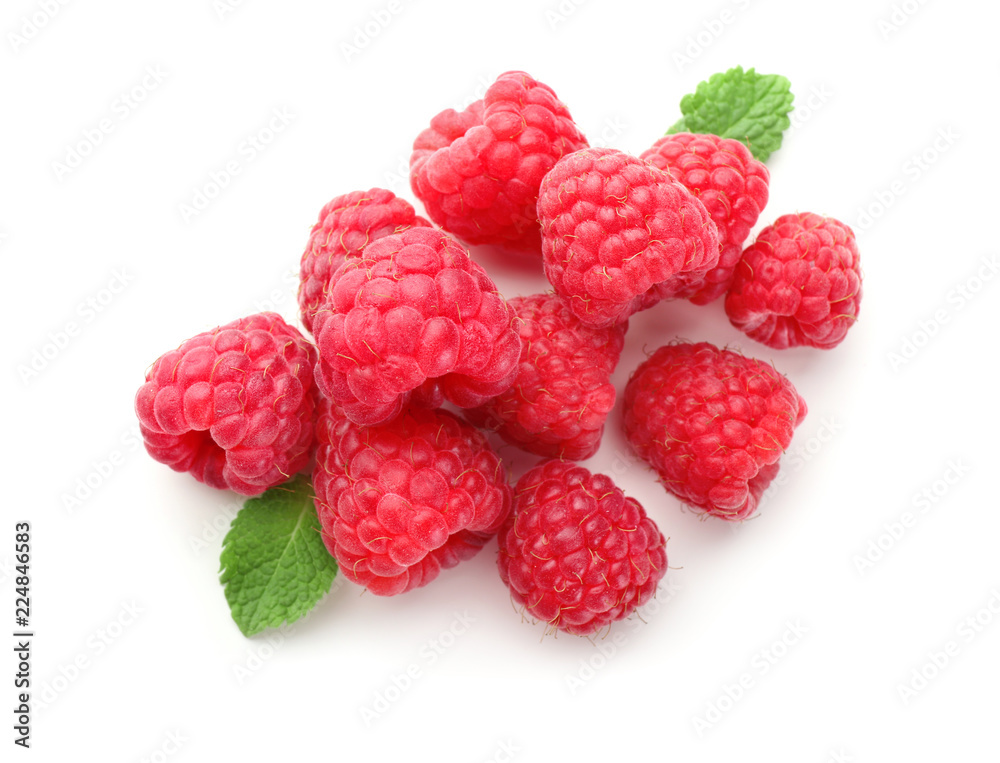 Delicious fresh ripe raspberries on white background Delicious fresh ripe raspberries on white background