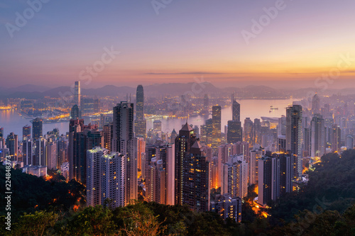 Photography Aerial view of Hong Kong Downtown and Victoria Harbour