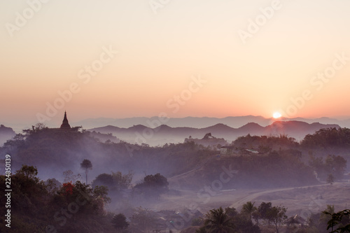 Buddha temple in the sunset dawn