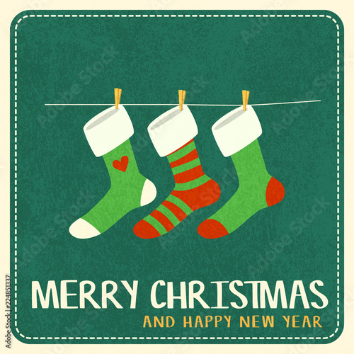 Merry christmas and Happy new year vector greeting card.
