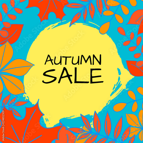 Colorful autumn leaves background. Autumn sale banner design. fall season shopping promotion. Vector illustration.