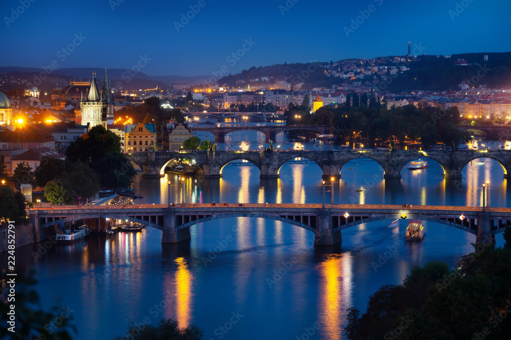 Illuminated bridges in Praha
