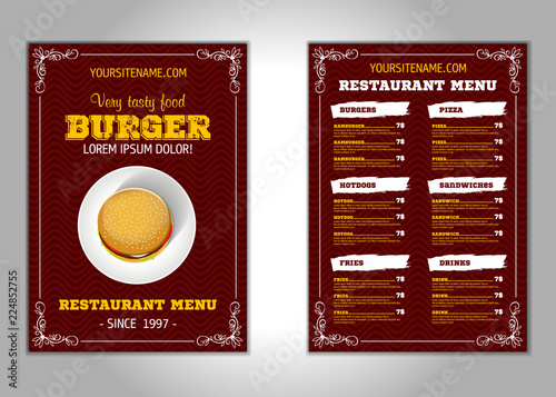 Hamburger flyer design vector template in A4 size or A5. Brochure and Layout Design. food concept. vector