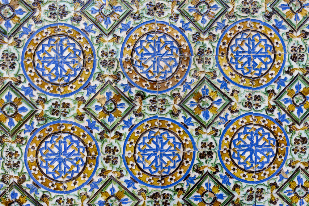 background of Arabic style tiles in Seville, Andalucia, Spain