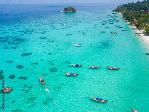 High aerial overview of entire tropical Thai island of Ko Lipe and Andman Sea in Thailand photo