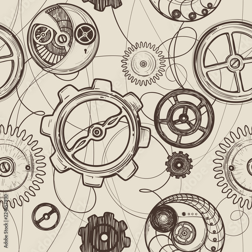 Abstract Seamless Pattern with Details of Mechanism in the Steampunk Style