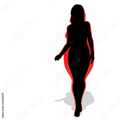 Vector conceptual fat overweight obese female vs slim fit healthy body after weight loss or diet with muscles thin young woman isolated. Fitness, nutrition or fatness obesity, health silhouette shape