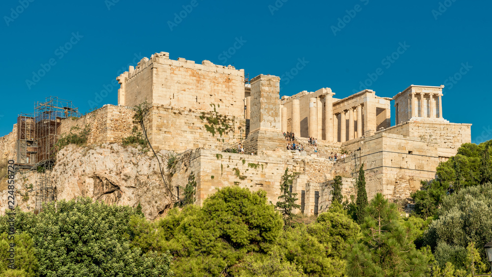 Athens Greece/August 17, 2018: The Propylaea Gateway to the Acropolis