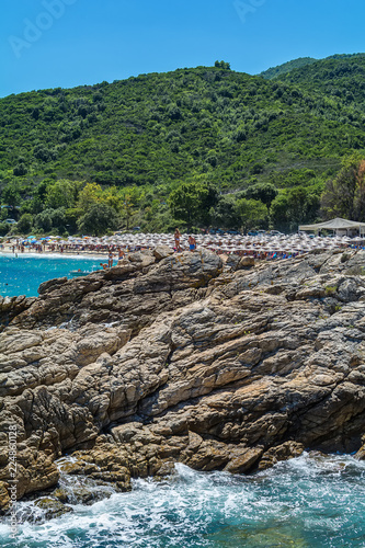 Olympiada, Greece - August 11, 2018: Proti Ammoudia beach, one of the most beautiful beaches in the Aegean Sea. photo