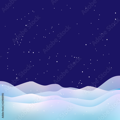 Xmas night background. Snow, stars and snowdrifts