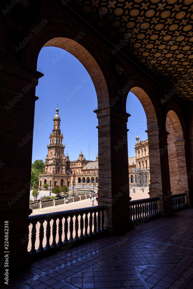 view of the Plaza de España in Sevilla, Andalucia, Spain