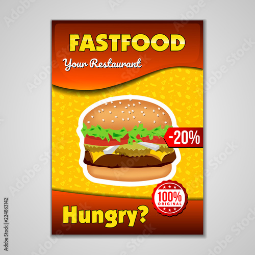 Szablon projektu ulotki fast food lub hamburgera w rozmiarze A5 lub A4. Projektowanie broszur i układów. koncepcja żywności.