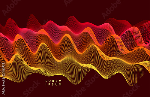 Wave background. Abstract vector illustration. 3d technology style. Network design with particle.