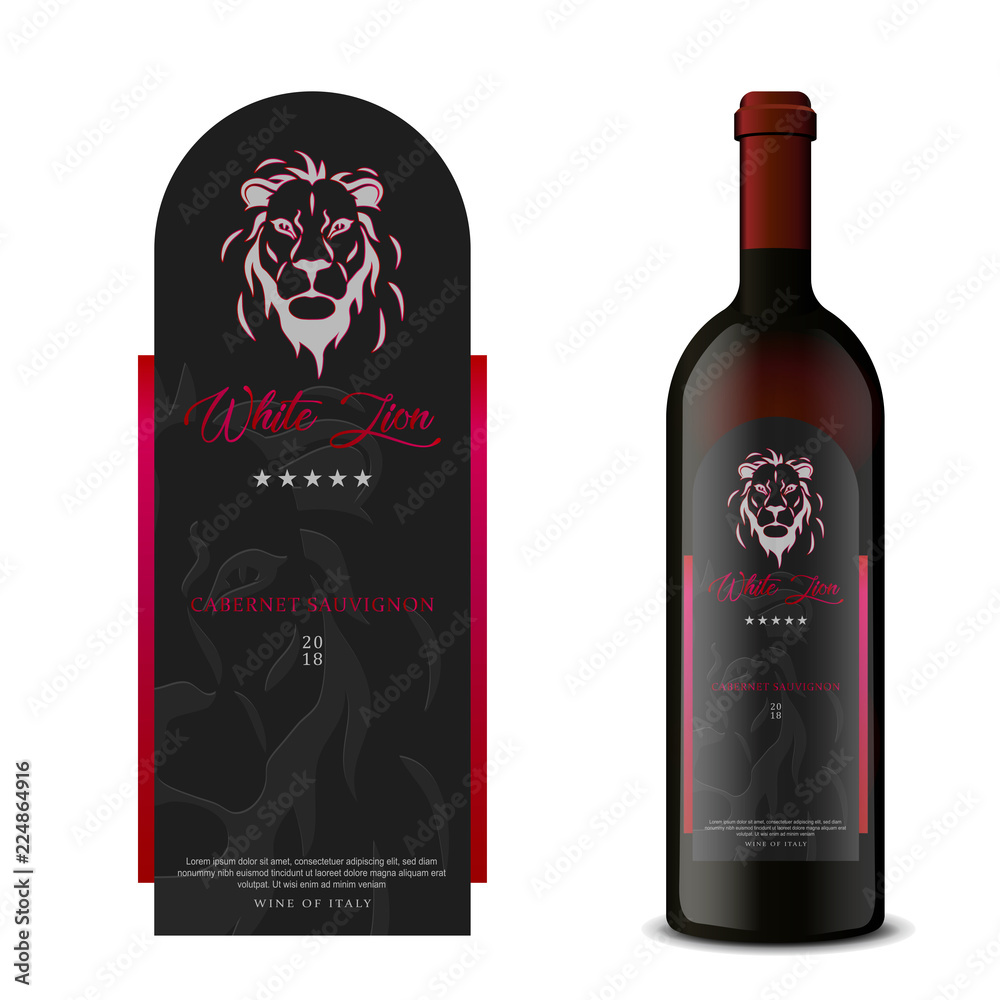 Wine Label with bottle Mockup