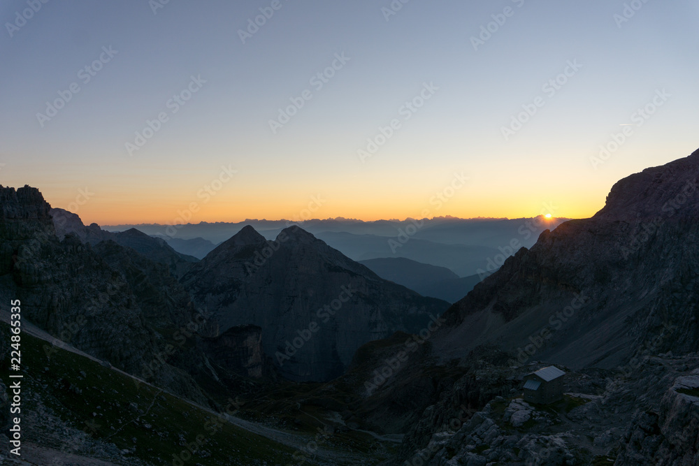 Idyllic sunrise in Adamello Brenta National Park, South Tyrol / Italy