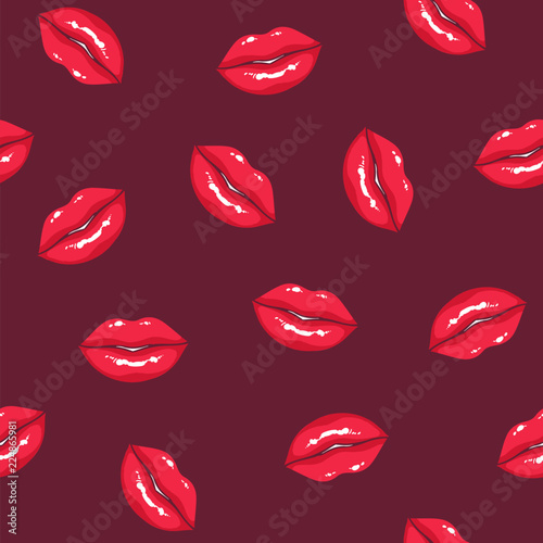 Seamless pattern with plump women's lips on dark background