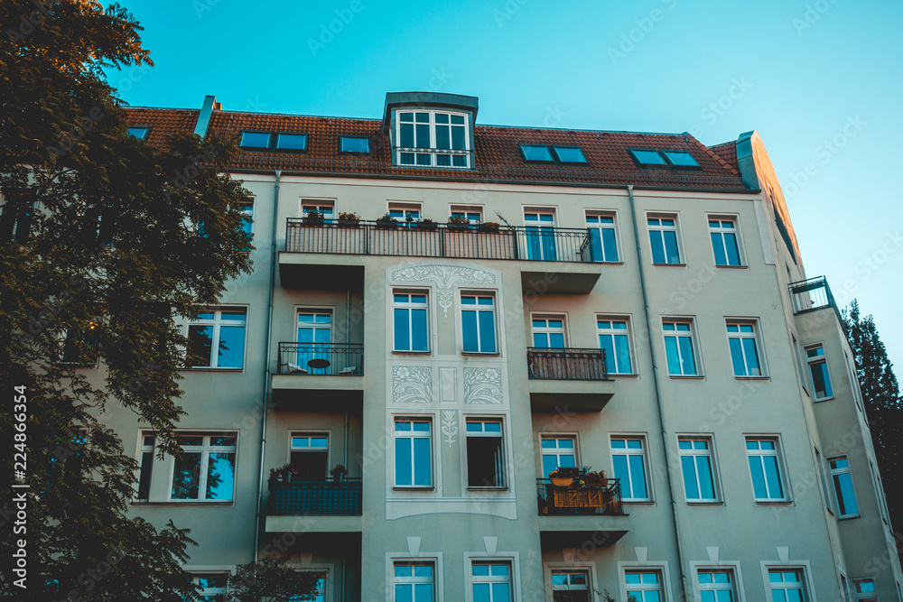 low angle view of typical german apartment house at east berlin