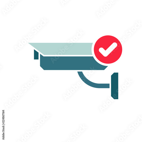 CCTV Camera icon, Security Surveillance icon with check sign. CCTV Camera icon and approved, confirm, done, tick, completed symbol