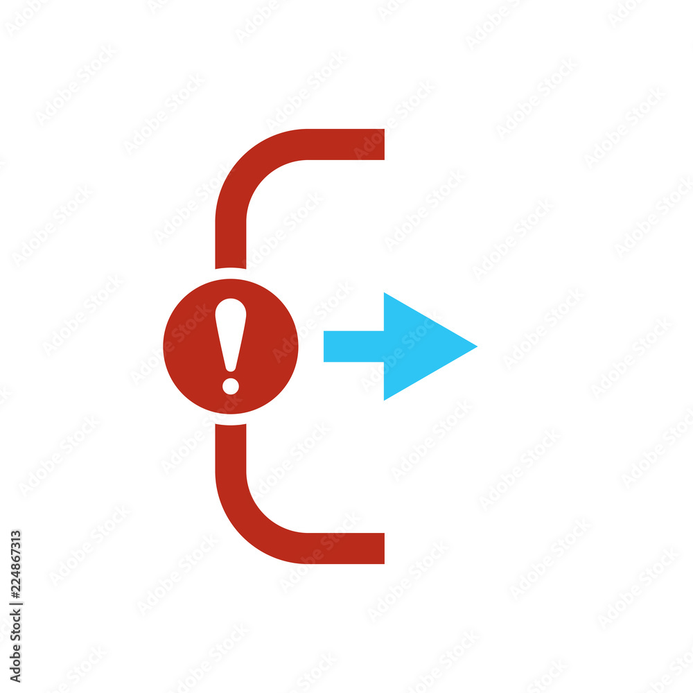 Exit icon, Logout and output icon with exclamation mark. Exit icon and alert, error, alarm, danger symbol Exit icon, Logout and output icon with exclamation mark. Exit icon and alert, error, alarm, danger symbol