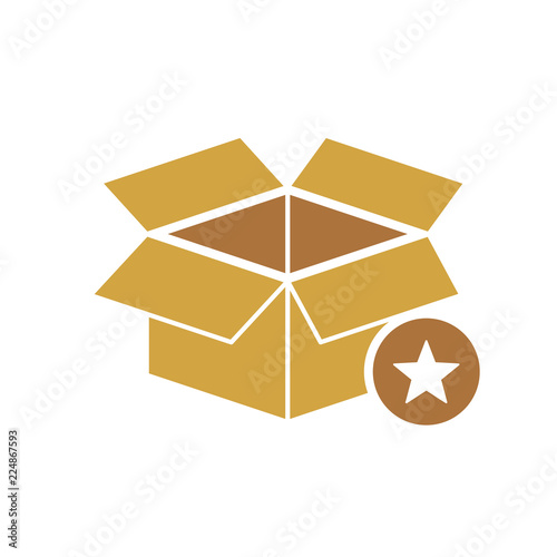 Box icon, delivery and shipping, open package, unbox icon with star sign. Box icon and best, favorite, rating symbol