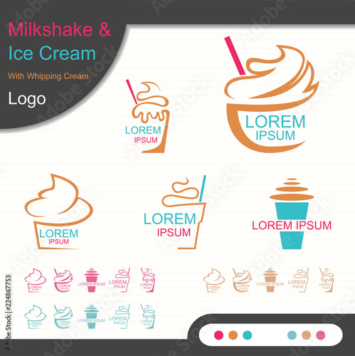Milkshake And Ice Cream With Whipping Cream Logo - Vector