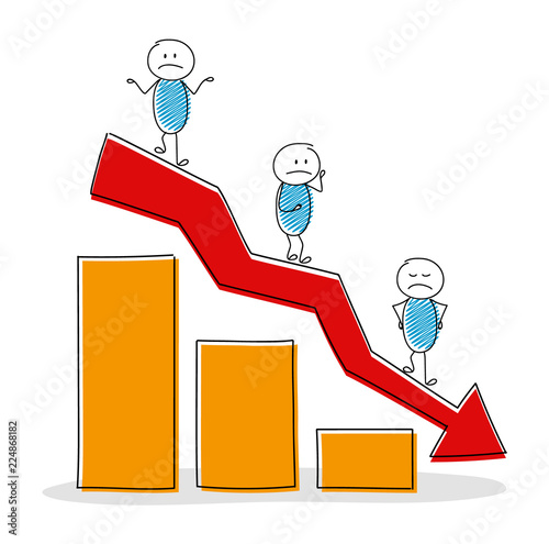 Business concept with hand drawn stickman and column graph. Vector.