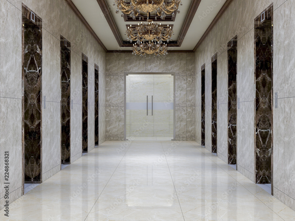 Elevator corridor in the luxury hotel lobby Illustration Stock Adobe