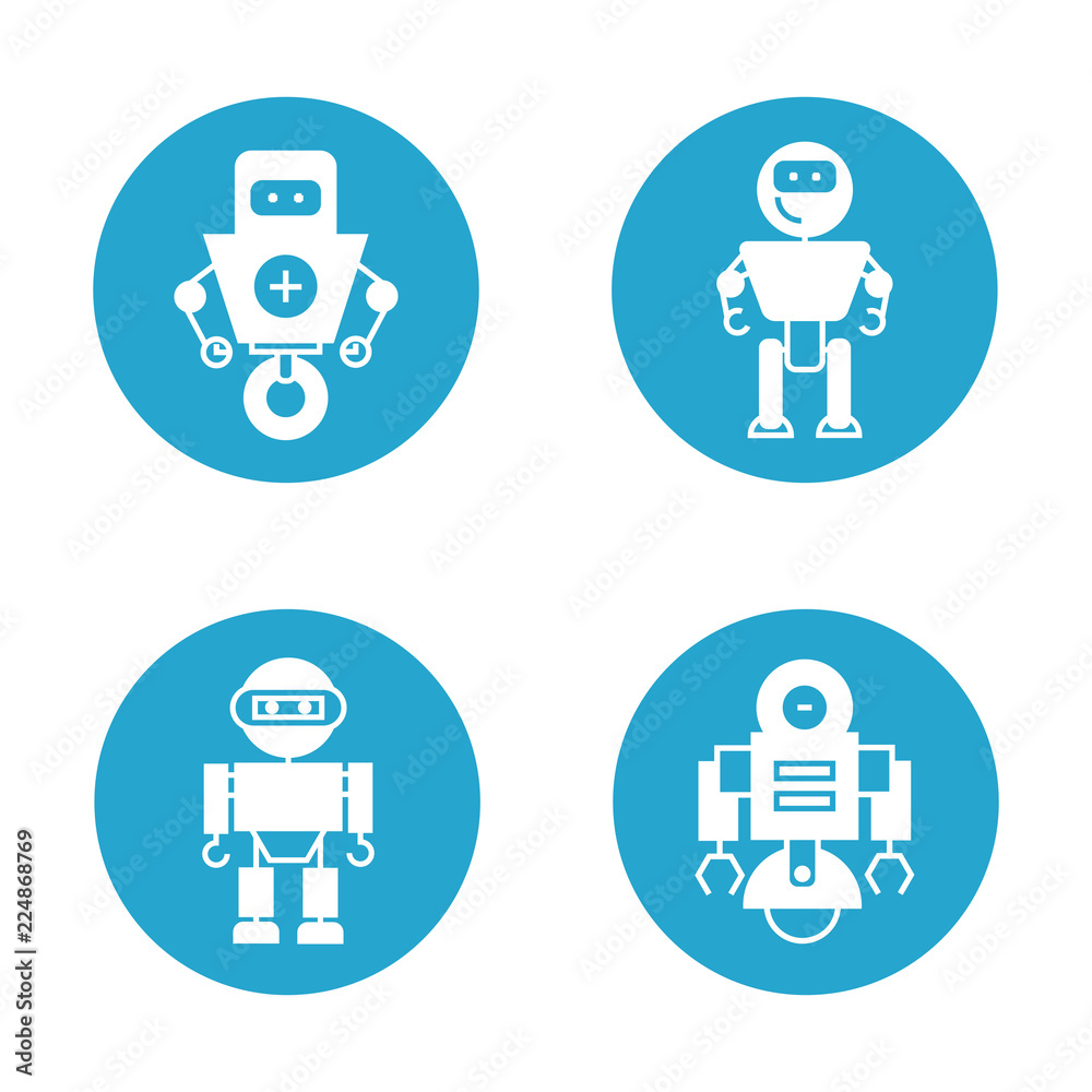 robot icons in round buttons robot icons in round buttons