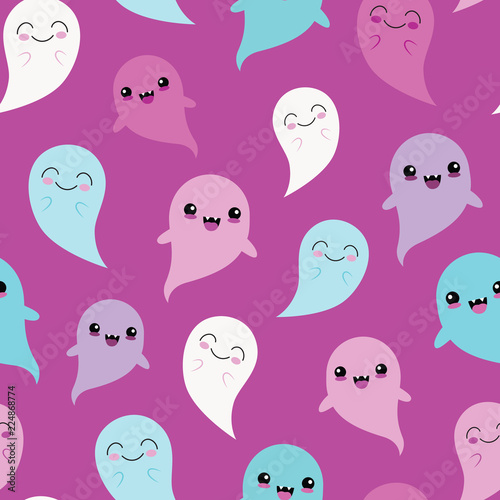 Vector Purple Blue Ghosts Seamless Pattern Background
