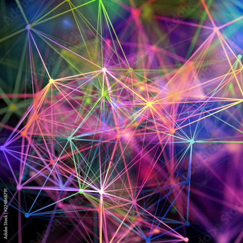Принти на полотні 3d render, abstract background, neon colorful plexus, constellation, nebula, neu
