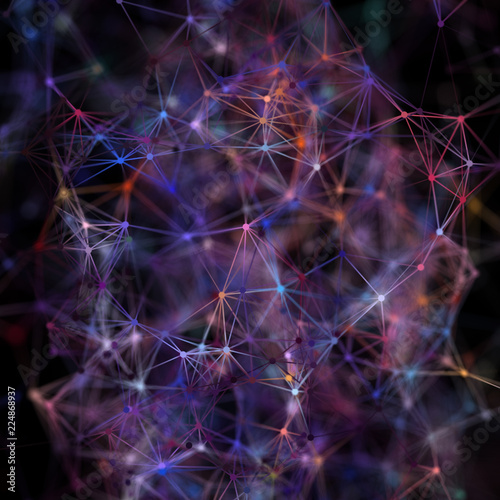Принти на полотні 3d render, abstract background, neon ultraviolet purple plexus, constellation, n