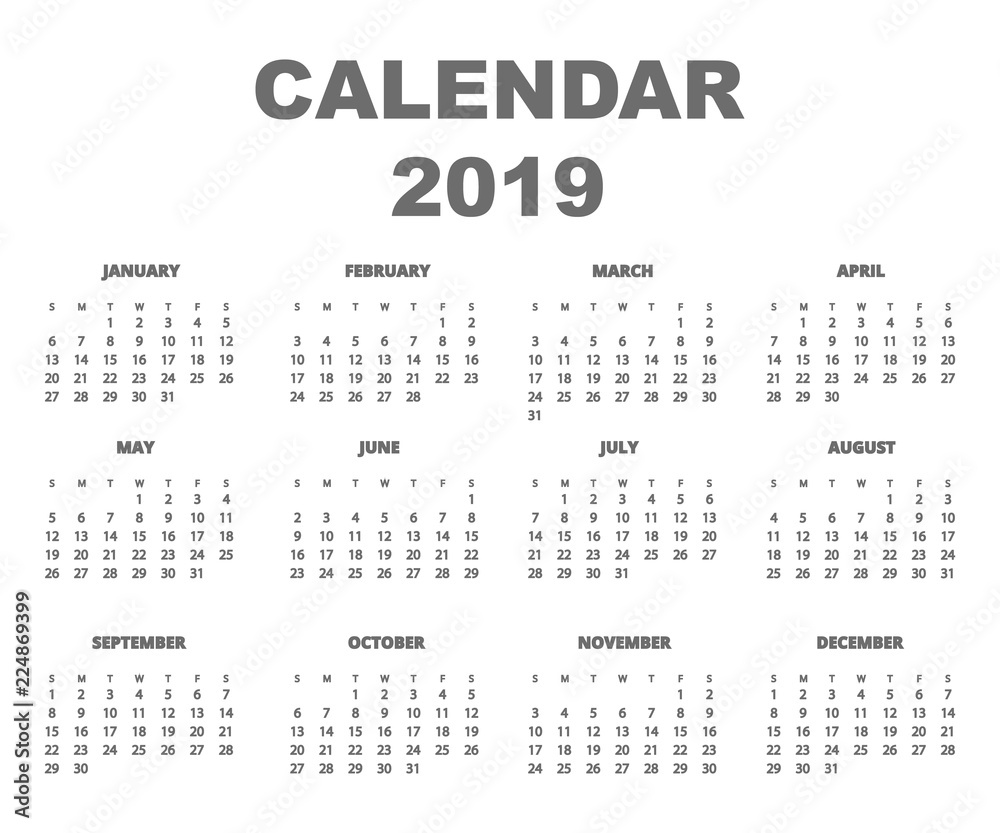 Calendar 2019 back Calendar 2019 back