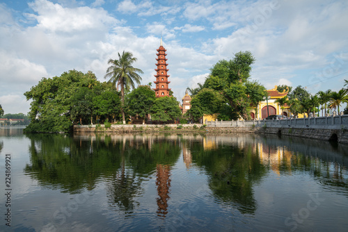 Tran Quoc pagoda in the morning, the oldest temple in Hanoi, Vietnam. Hanoi cityscape.