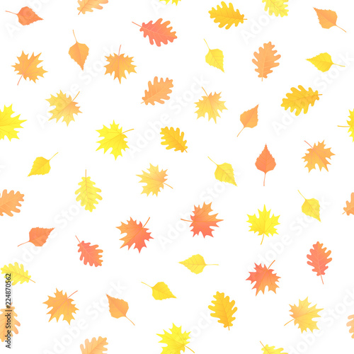Seamless pattern with autumn yellow and orange leaves. Vector ornament