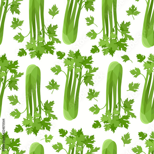 Vector seamless pattern with cartoon celery isolated on white.