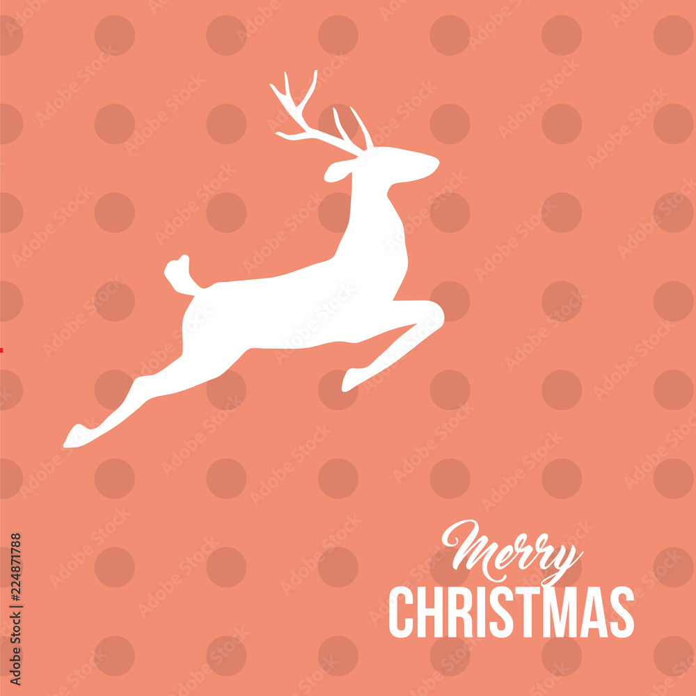 Obraz premium Merry Christmas - Rentier auf rotemHintergrund mit Punkten